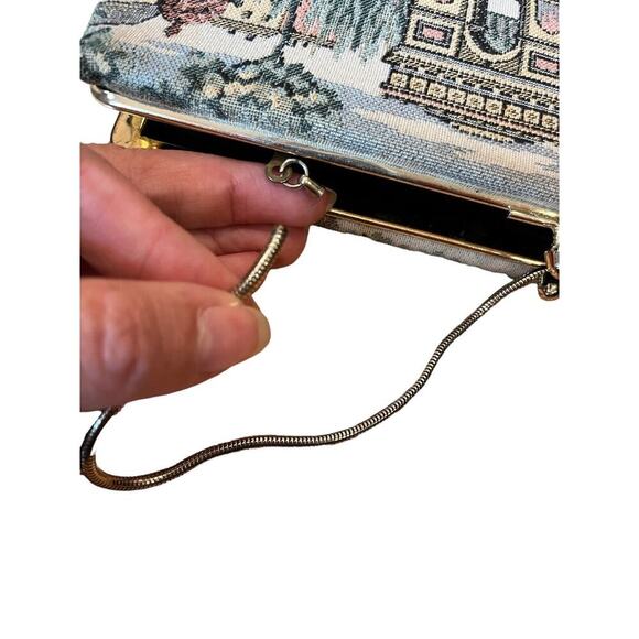 Vintage Clutch Purse Handbag Embroidery Design Street scene 10" long READ - Picture 5 of 6